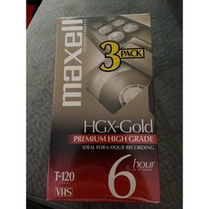 Maxell HGX-Gold Premium High Grade T-120 VHS Tape 3-Pack New Sealed 6 Hour EP